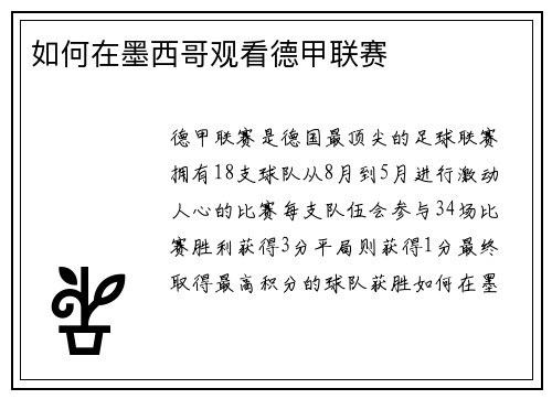 如何在墨西哥观看德甲联赛