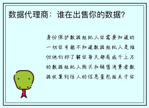 数据代理商：谁在出售你的数据？