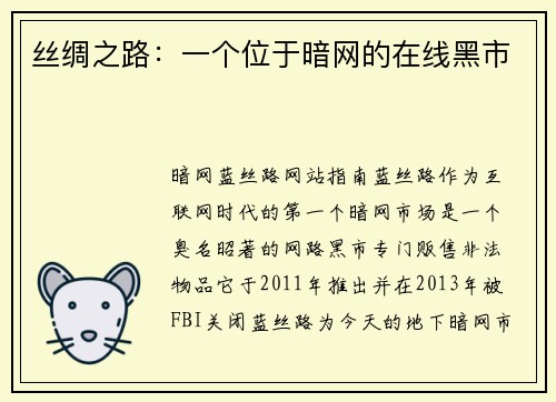 丝绸之路：一个位于暗网的在线黑市