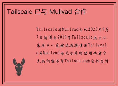 Tailscale 已与 Mullvad 合作 